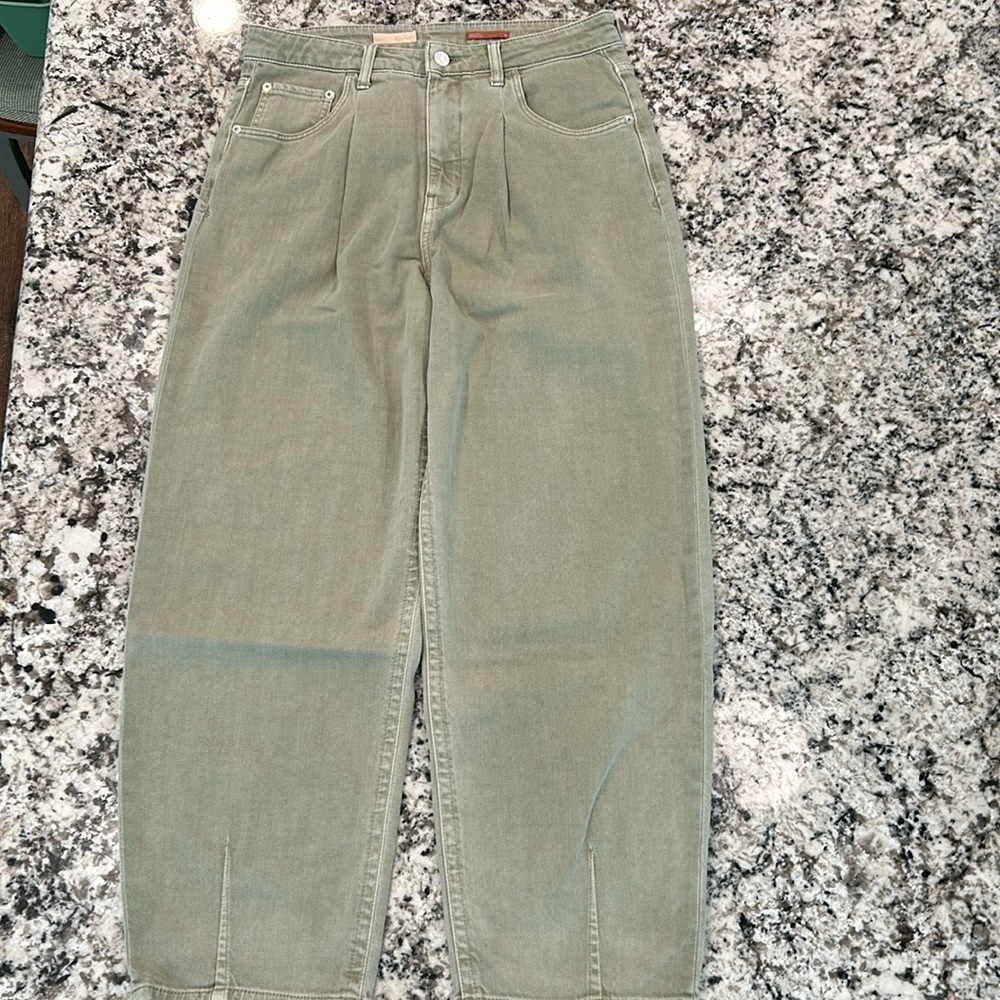 Pilcro and the Letterpress Olive Green High-Rise Pleated Trousers